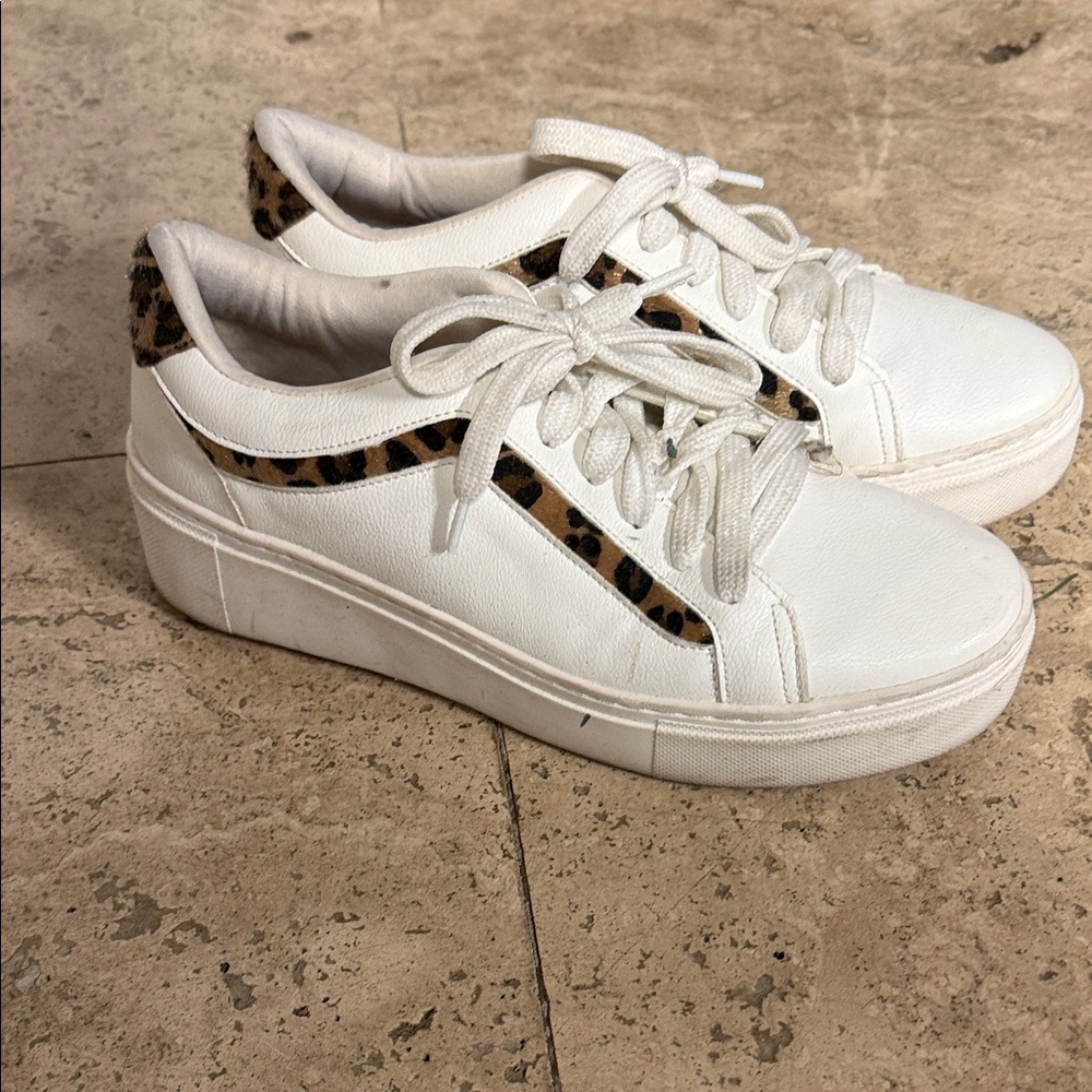 Stylish White Sneakers with Leopard Accents
